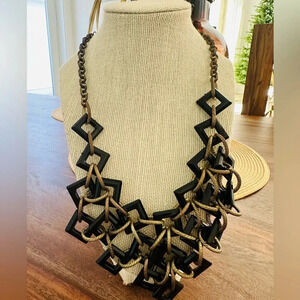 Vintage chunky black bronze triangle artsy necklace